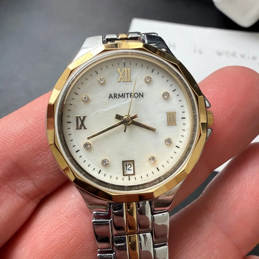 Armitron‎ 75/5879TT Women's Two Tone Crystal Bracelet Watch Working BROKEN BAND